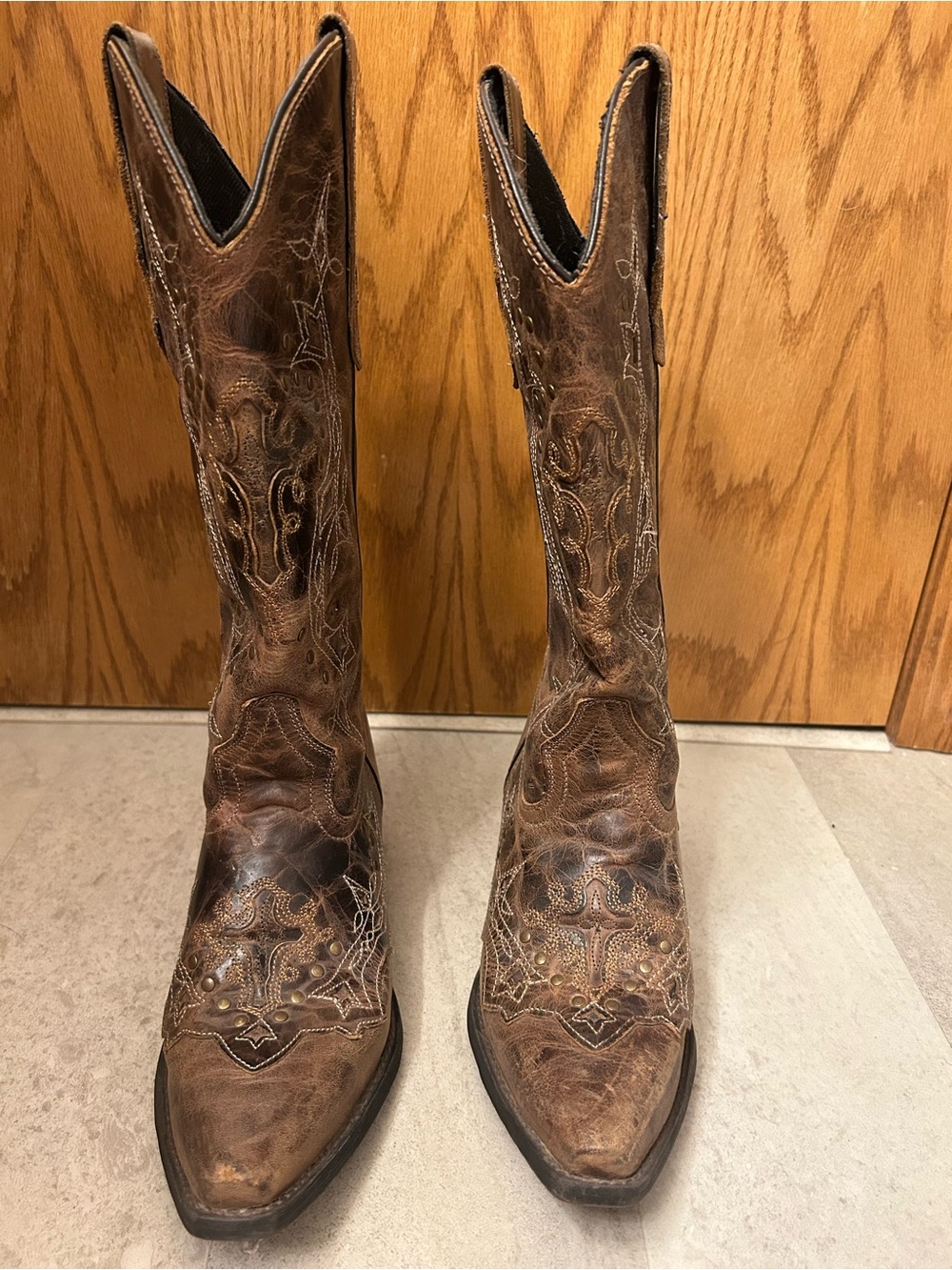 Women's Brown Embroidered Combat & Moto Boots